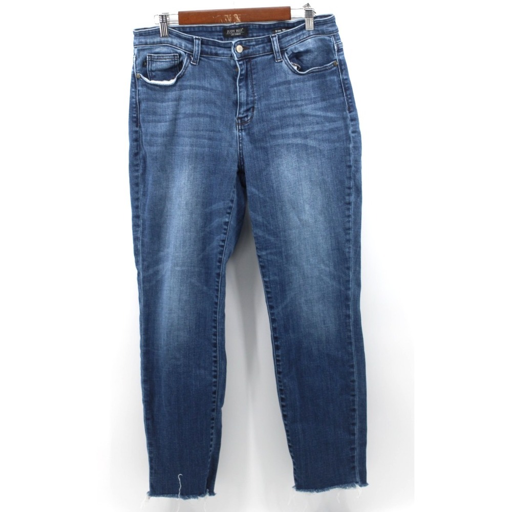 Judy Blue Slim Fit Medium‎ Wash Denim Jeans Stretch Size 15/32 Raw Hem